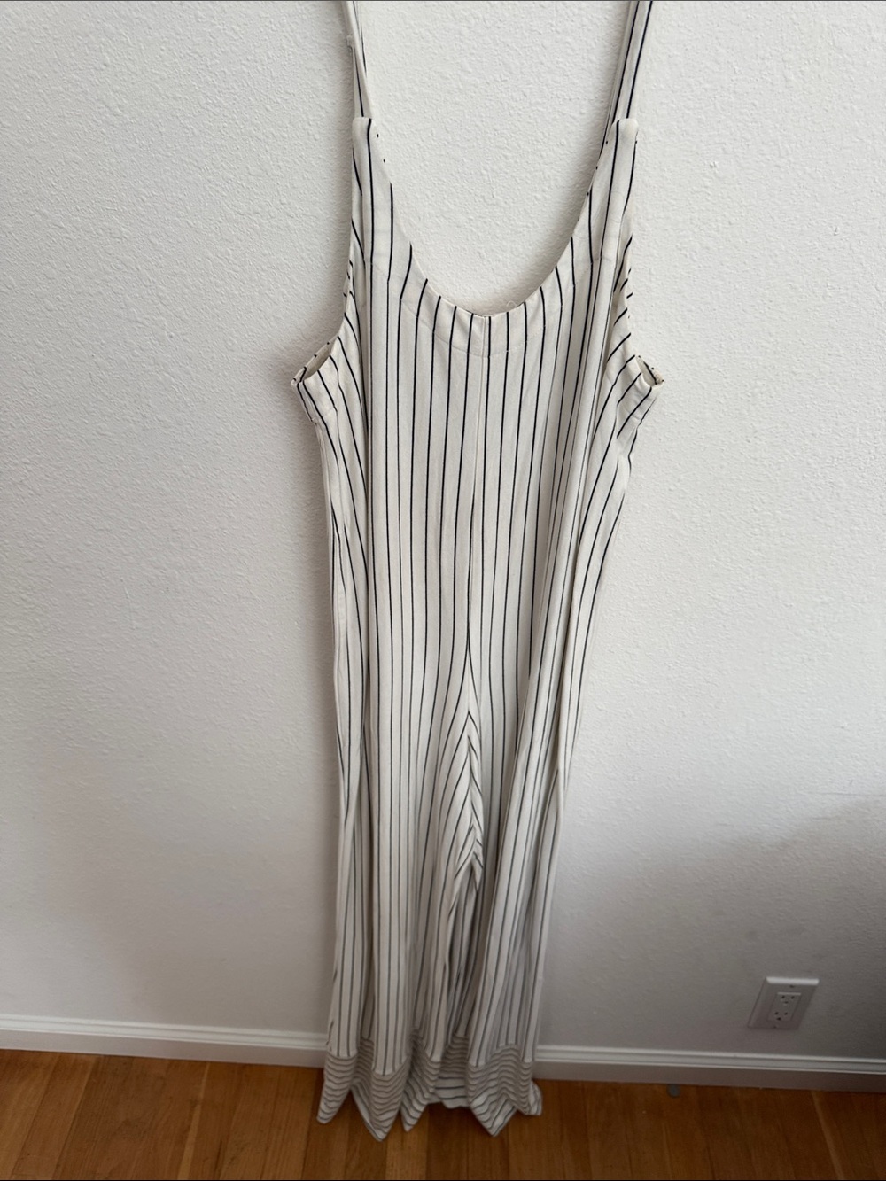 Sleeveless Vertical-Stripe White Maxi Dress